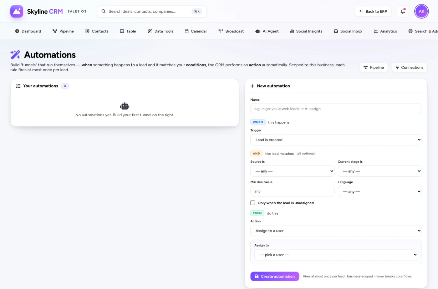 No-code automations builder with WHEN-IF-THEN steps
