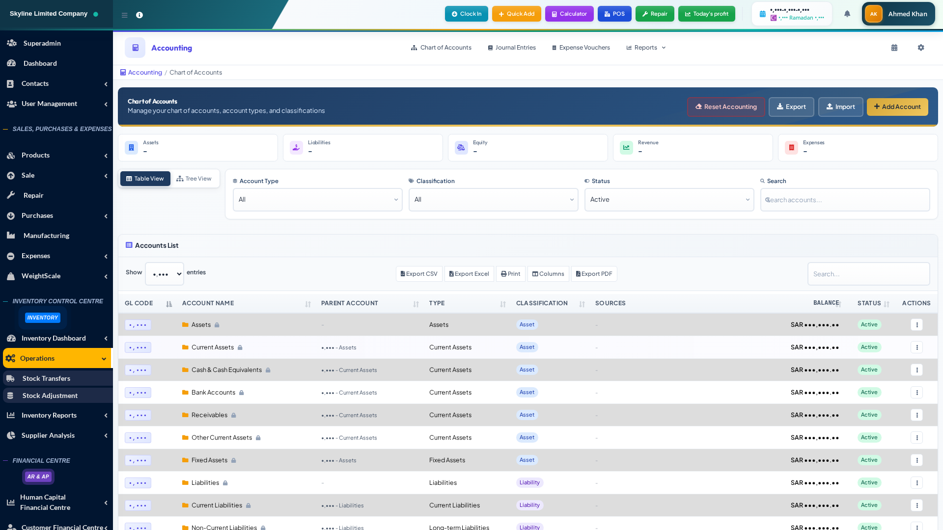 شجرة الحسابات وفق معايير SOCPA السعودية