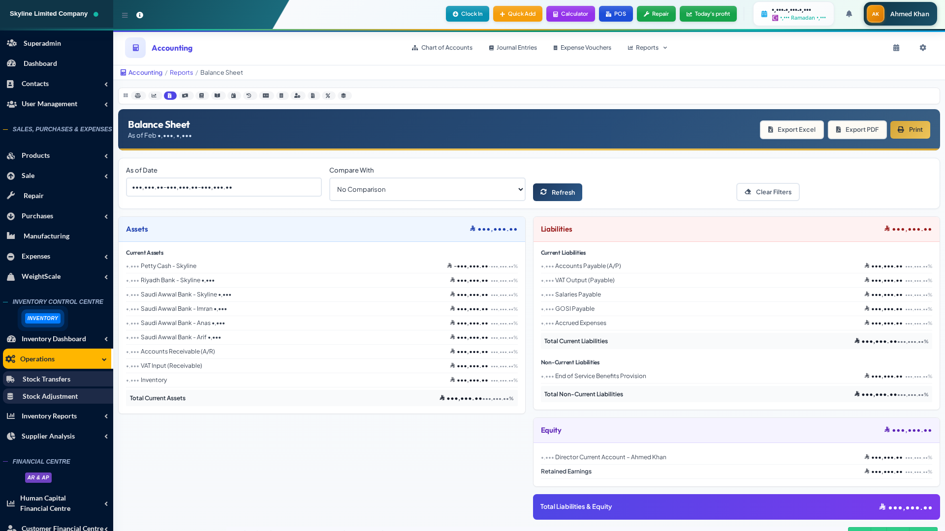 Balance Sheet — Financial Position Report