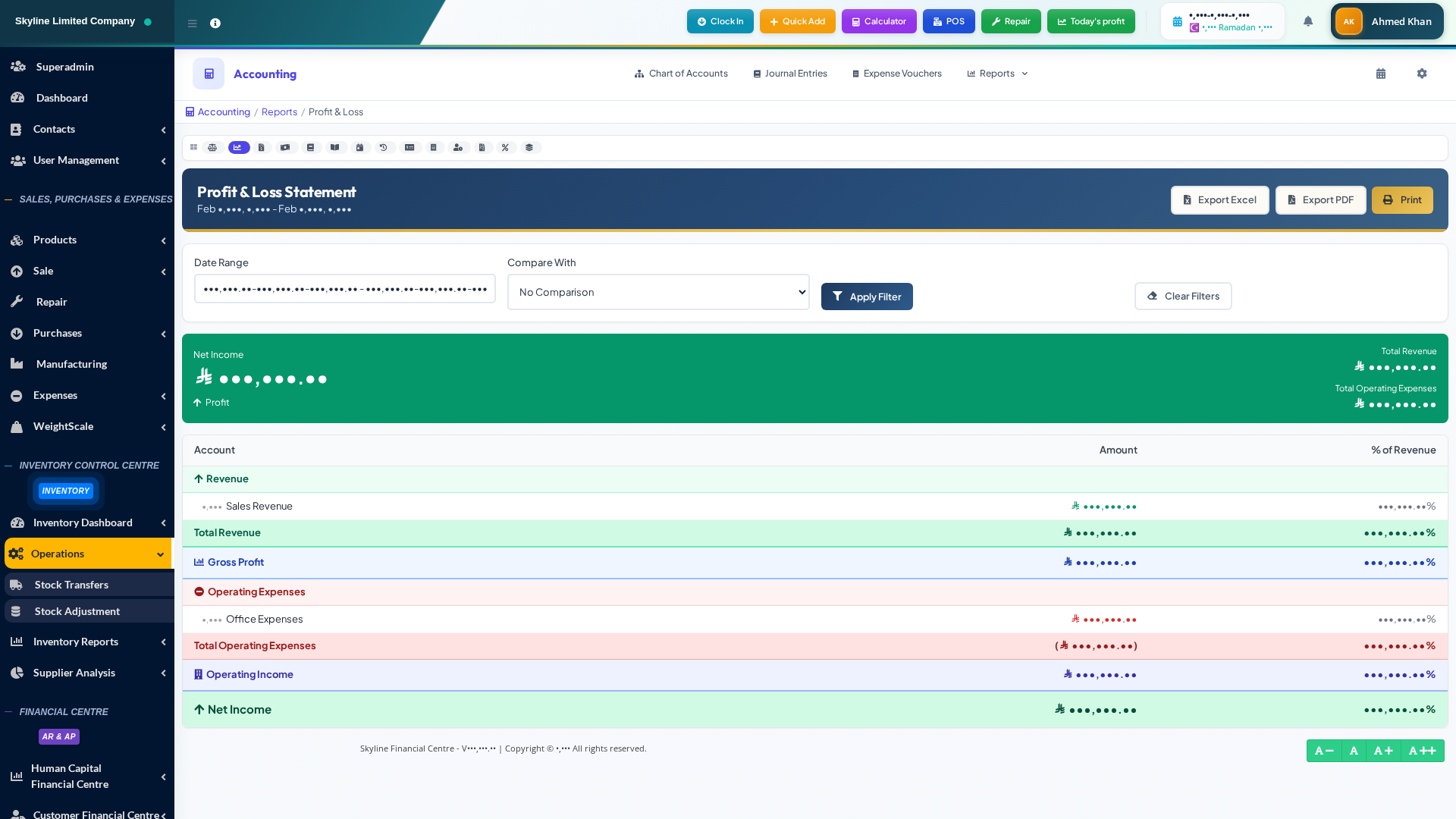 Income Statement — Profit and Loss Report