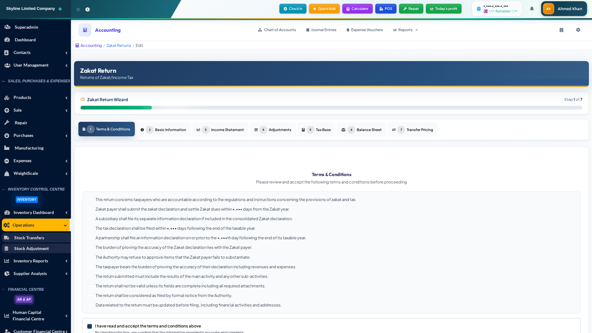 Automated Zakat Return Form — Zakat Base Calculation